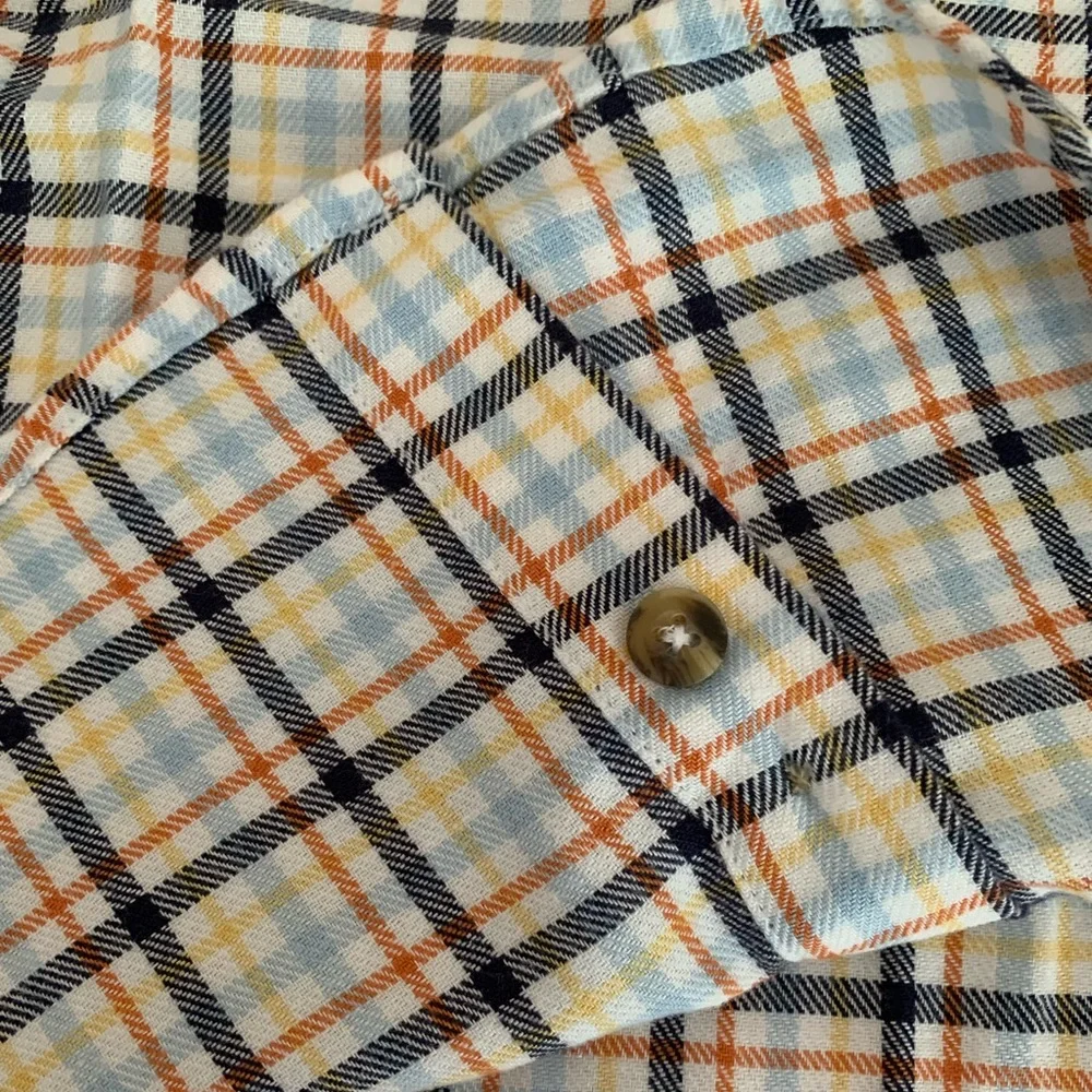 Vintage Gymboree Button Down Shirt Boys 3 White Blue Orange Plaid Short Sleeves